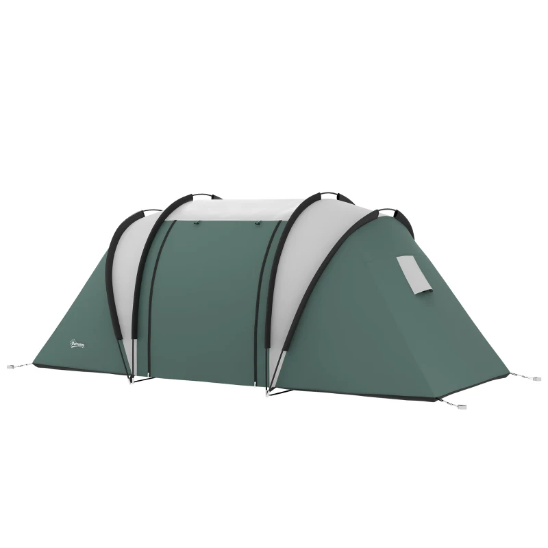 Outsunny 4 Person Camping Tent with 2 Bedrooms and Living Area, 3000mm Waterproof Family Tent for Fishing Hiking, Army Green