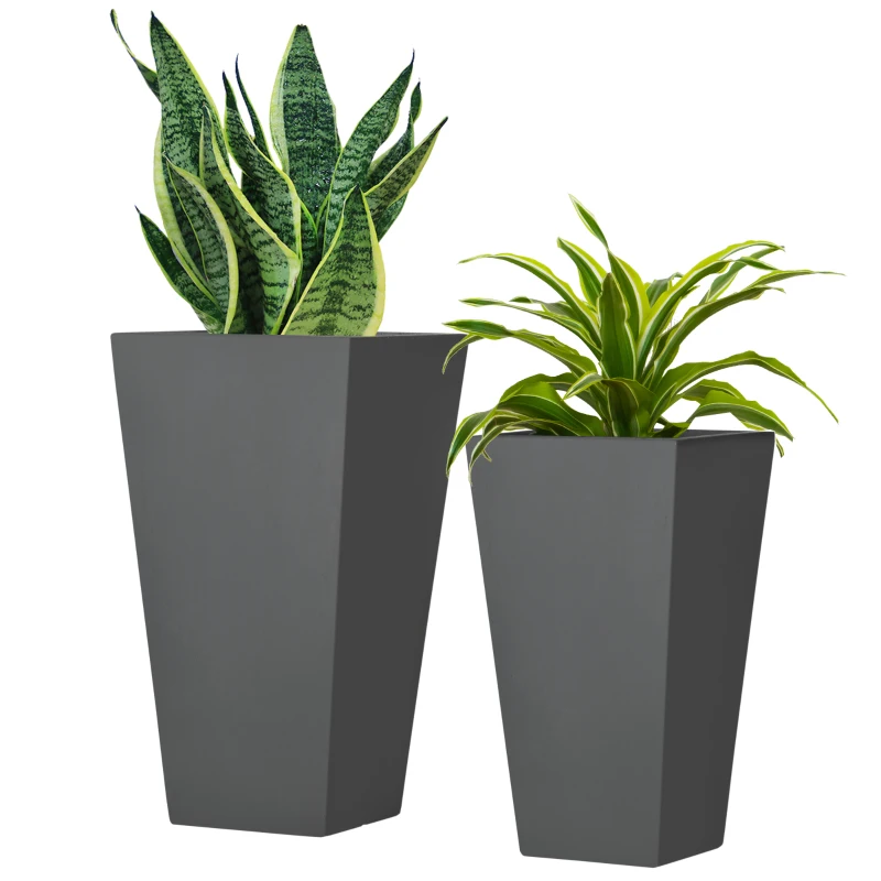 Outsunny 2-Pack Outdoor Planter Set, Flower Pots with Drainage Holes, Durable & Stackable Plant Pot, 22in & 18in, Gray