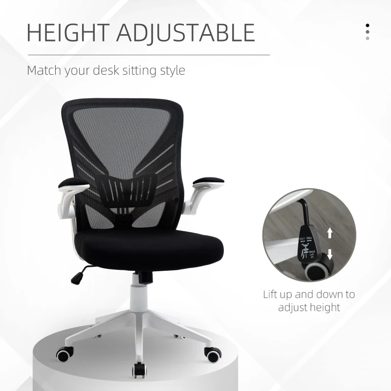 Vinsetto Mid-Back Mesh Home Office Chair Computer Task Ergonomic Desk Chair with Lumbar Back Support, Flip-Up Arm, and Adjustable Height, Black
