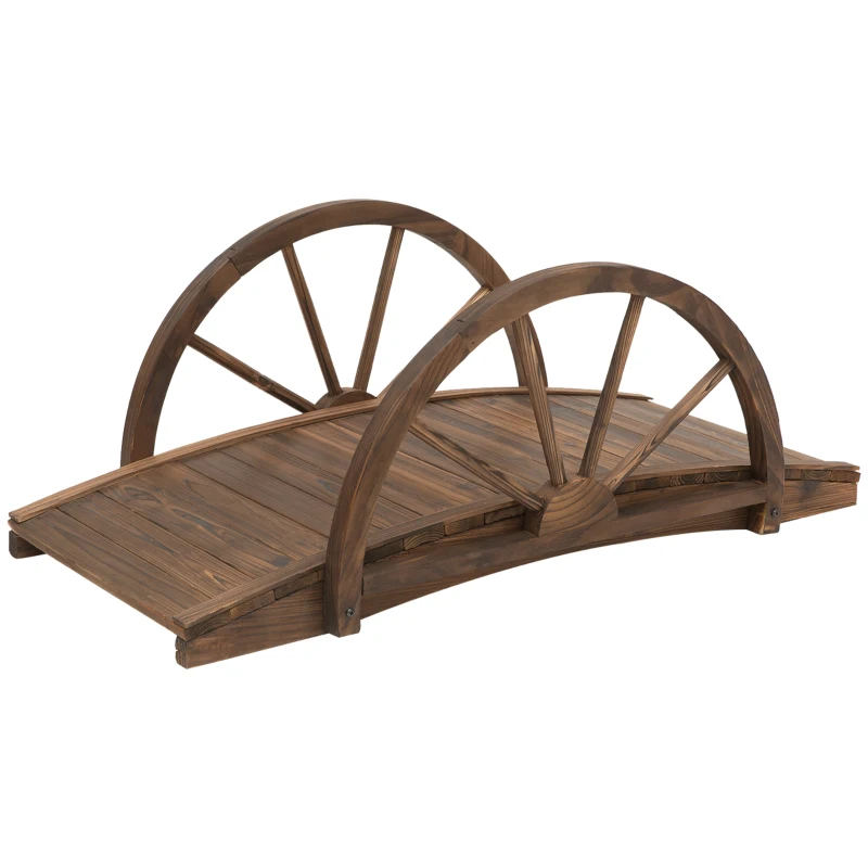 Outsunny 3.3ft Wooden Garden Bridge Arc Footbridge with Half-Wheel Style Railings & Solid Fir Construction, Stained Wood
