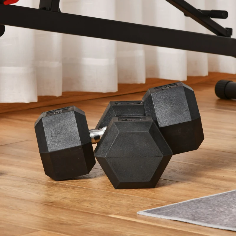 Soozier 2 x 45lbs Hex Dumbbell Set of 2, Rubber Weights Exercise Fitness with Non-Slip Handles, Anti-roll, for Women or Men Home Gym Workout, Black