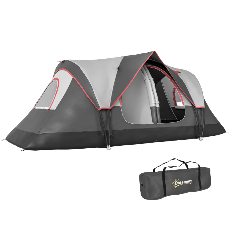 Outsunny Camping Tent for 6 Man with 2000mm Waterproof Rainfly and Carry Bag for Fishing Hiking Festival, Dark Grey