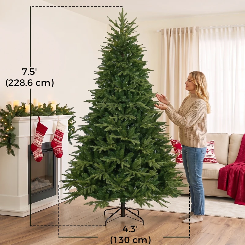 HOMCOM 7.5ft Christmas Tree with Synchronized LEDs, DIY Function, Frasier Grande Fir with Hinge Design, Remote, Daily Timer