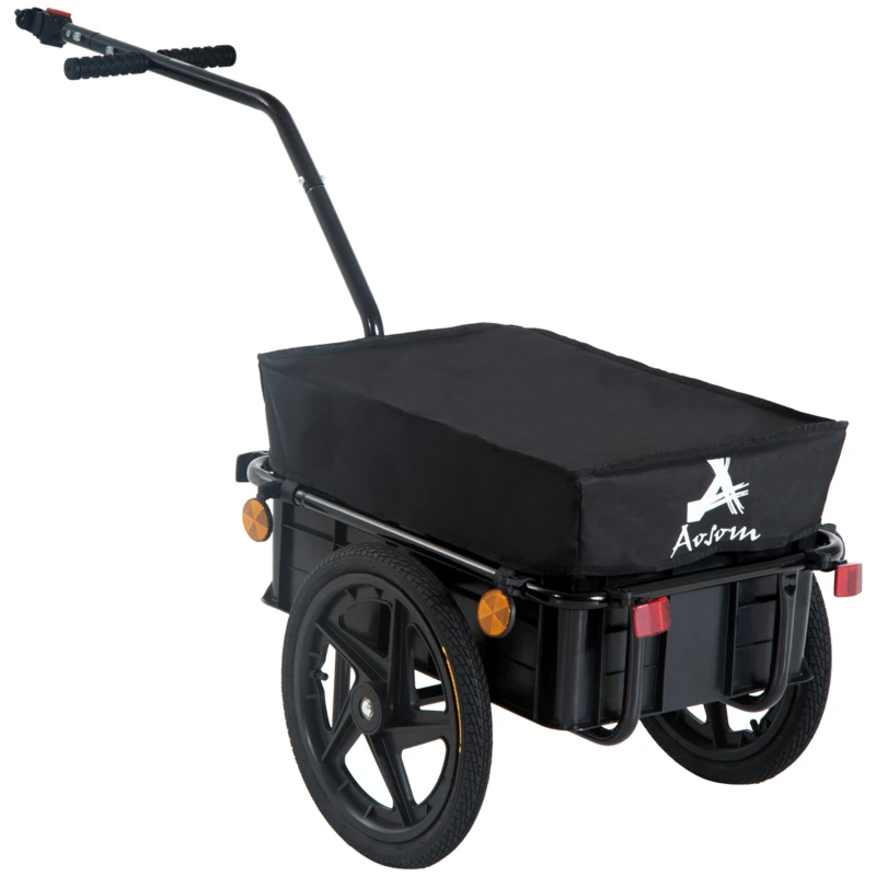 Aosom Bicycle Cargo Trailer with Removable Box and Waterproof Cover, Bike Wagon Trailer with Two 16in Wheels(m-12)
