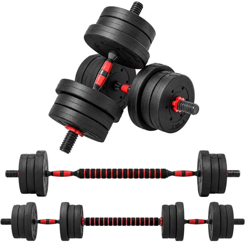 Soozier 44lbs 2-in-1 Adjustable Dumbbells Weight Set, Dumbbell Hand Weights Barbell for Body Fitness, Lifting Training for Home, Office, Gym, Black and Red