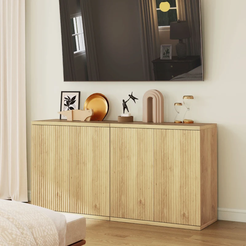 HOMCOM Sideboard Buffet Cabinet Set of 2, Kitchen Cabinet with Soft-Close Door and Adjustable Shelves for Living Room, Oak