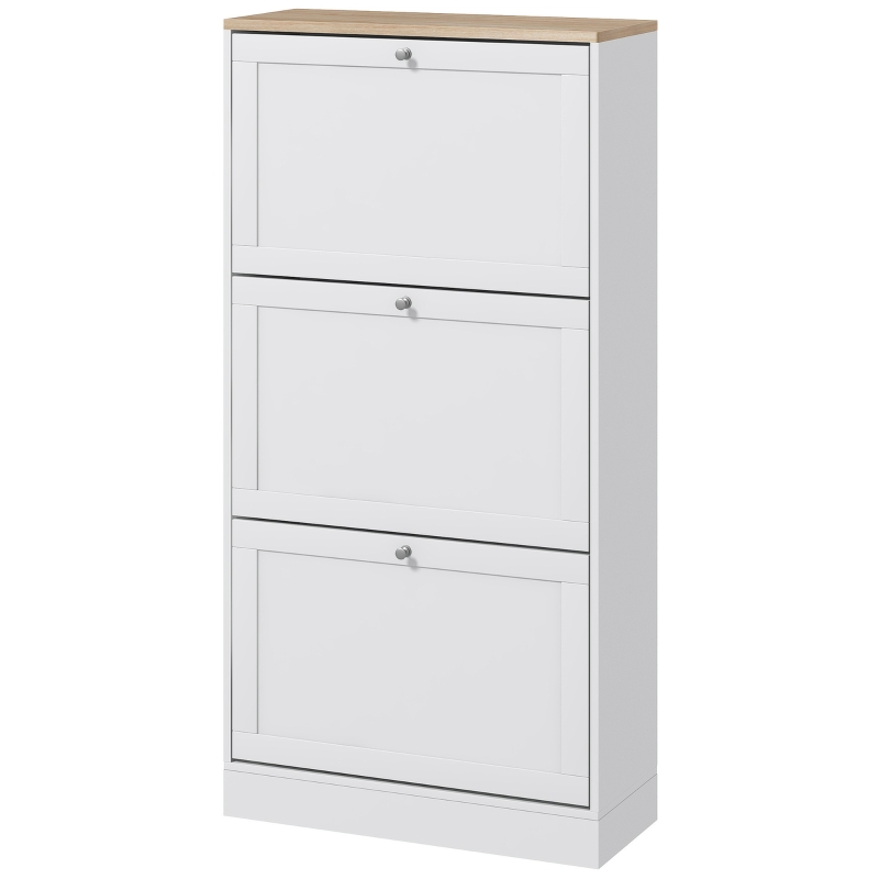 HOMCOM Modern Shoe Storage with 3 Flip Drawers and Adjustable Shelves, Shoe Cabinet Organizer for 12-18 Pairs of Shoes, White