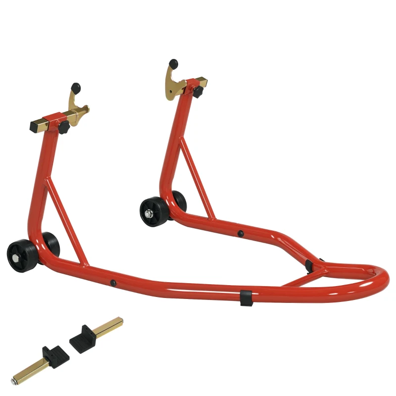 HOMCOM Motorcycle Rear Wheel Stand, Universal Motorcycle Lift with Adjustable U + L Swingarm Spool, Red