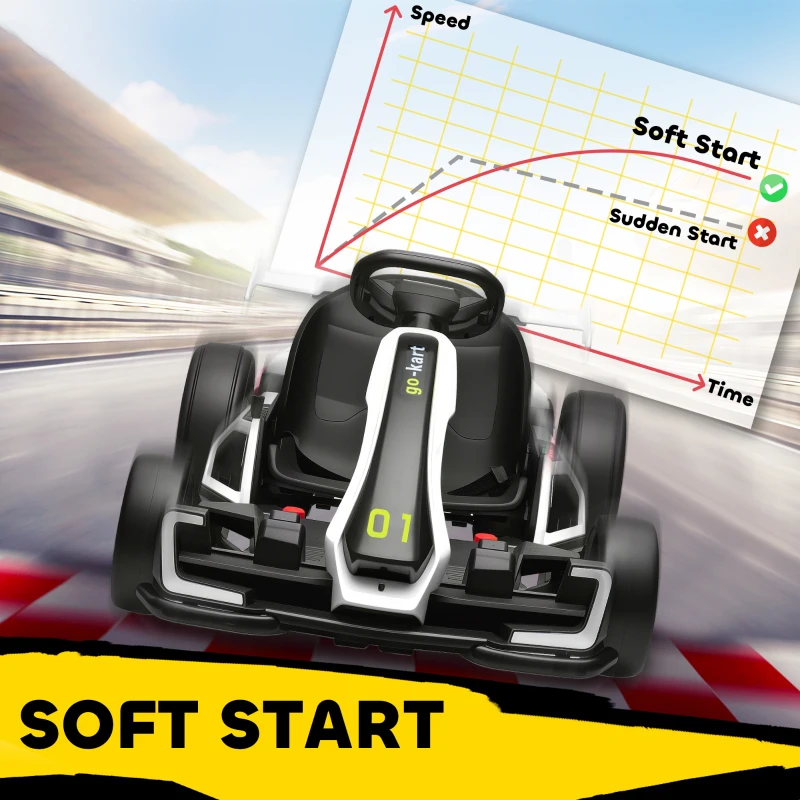 Aosom 24V 7.5 MPH Electric Go Kart with Adjustable Seat, Slow Start, White