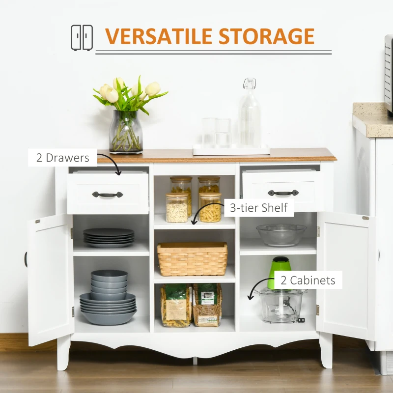 HOMCOM 42" Sideboard Buffet Cabinet, Accent Kitchen Cabinet with Storage Drawers and Adjustable Shelves for Living Room, White