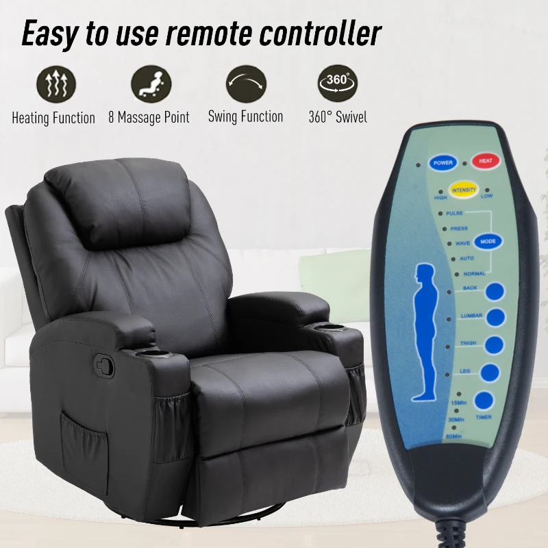 HOMCOM Faux Leather Heated Massage Recliner Chair with Remote - Black