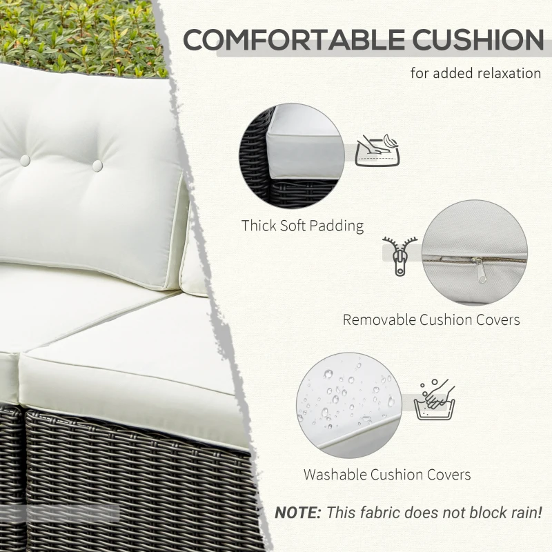 Outsunny 2 Piece Patio Wicker Corner Sofa Set, Outdoor PE Rattan Furniture, with Curved Armrests and Padded Cushions for Balcony, Garden, or Lawn, Beige