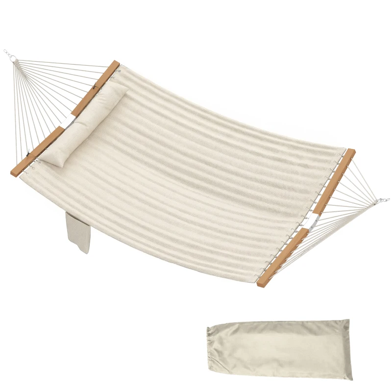 Outsunny Outdoor Hammock Padded Camping Hammock with Pillow & Spreader Bars 200 x 140 cm Cream White