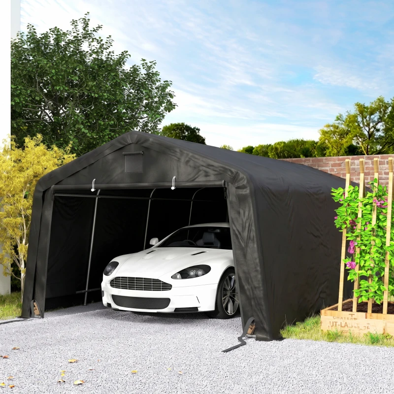Outsunny 12' x 20' Portable Garage, Heavy Duty Carport Canopy with Ventilation Windows and Large Roll-up Door, Black