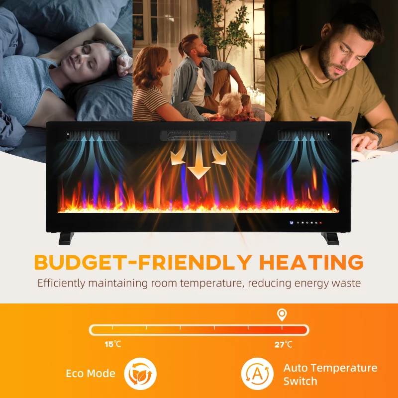 HOMCOM 50" Thin Electric Fireplace, Freestanding, Wall Mounted Fireplace Heater with Eco Mode, Auto Switch, Remote, 1500W