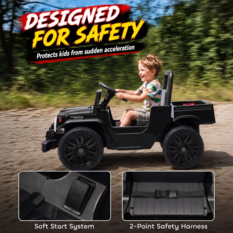 Qaba Licensed Toyota Pickup Ride on Truck, 24V Kids Electric Car with Dual Motors, Up to 3.7MPH for Kids 3-8 Years Black