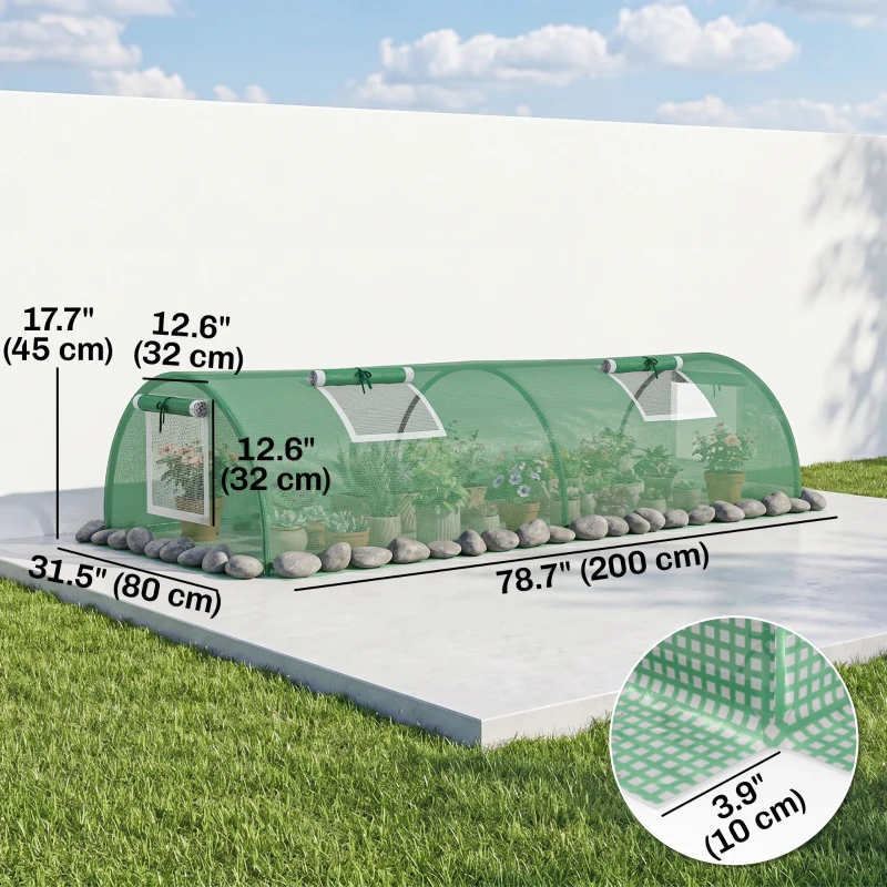 Outsunny Portable Mini Greenhouse, Tunnel Growing Tent with 5 Mesh Windows and Steel Frame, 7' x 3' x 2', Green
