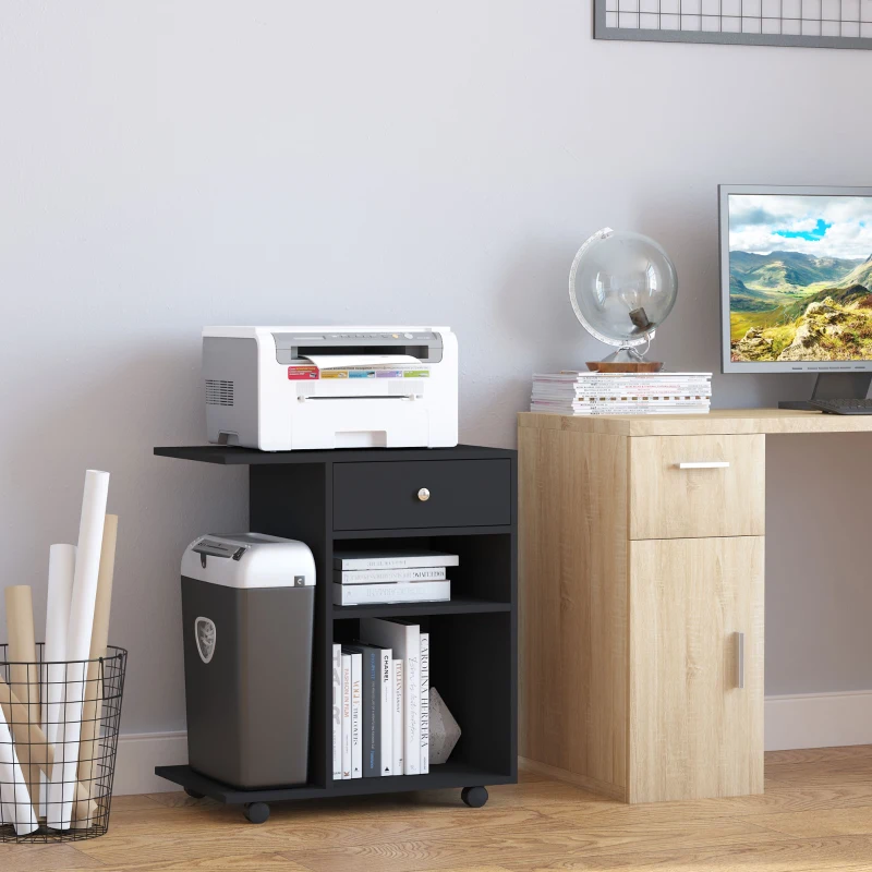 Vinsetto Mobile Printer Stand, Rolling File Cabinet Cart with Wheels, Adjustable Shelf, Drawer and CPU Stand, Black