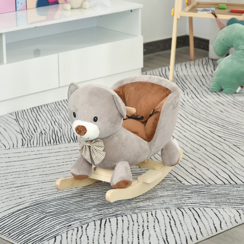 Qaba Bear-Shaped Kids Rocking Horse with Sound for 18-36 Months, Gray