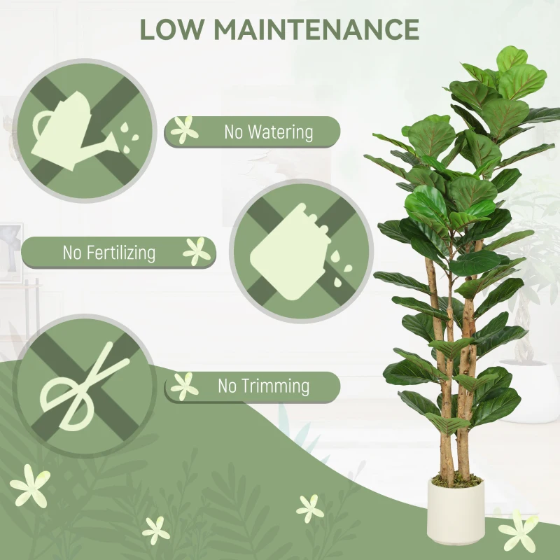 HOMCOM 5FT Artificial Fiddle Leaf Fig Tree, Fake Potted Tree with Solid Wood Trunks for Indoor Decor, Green