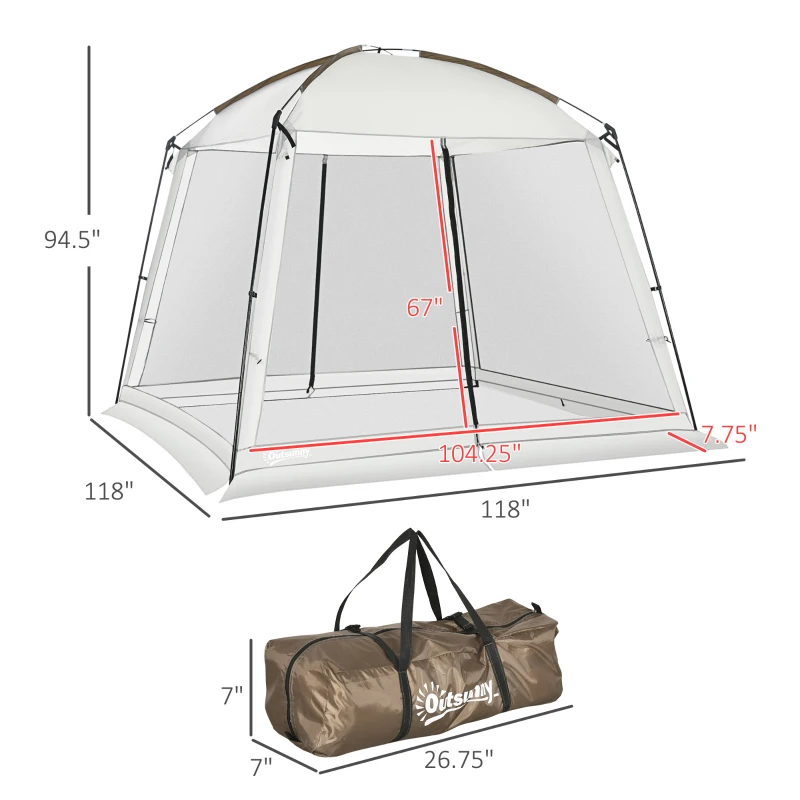 Outsunny 10' x 10' Screen House Room, UV50+ Screen Tent with 2 Doors and Carry Bag, Easy Setup, for Patios Outdoor Camping Activities