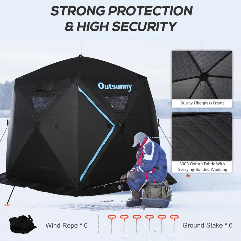 Outsunny 4-6 People Ice Fishing Shelter, Pop-up Ice Fishing Tent, Ice Shanty, Portable and Insulated, with Carry Bag, for Low-Temp -104°F