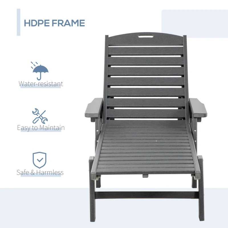 Outsunny Outdoor Chaise Lounge Chair, Waterproof Pool Furniture with Reclining Adjustable Backrest & Wheels, Light Gray