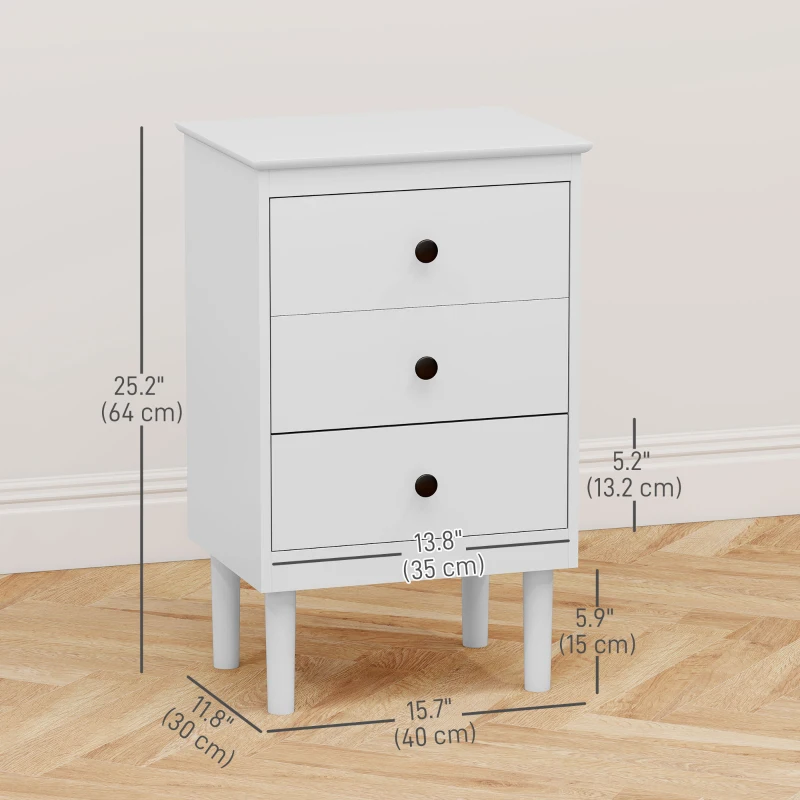 HOMCOM Set of Two Three-Drawer Modern Bedside Tables for Bedroom, White