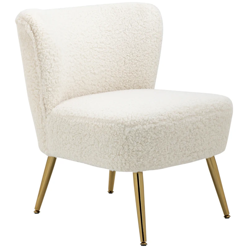 HOMCOM Lounge Chair for Bedroom Living Room Chair with Soft Upholstery and Gold Legs White