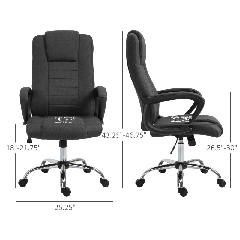 Vinsetto Ergonomic High Back Executive Office Chair, Rocking Swivel Linen Computer Desk Chair with Adjustable Height, Comfort Tilt Function, Padded Armrest, Headrest, Dark Grey