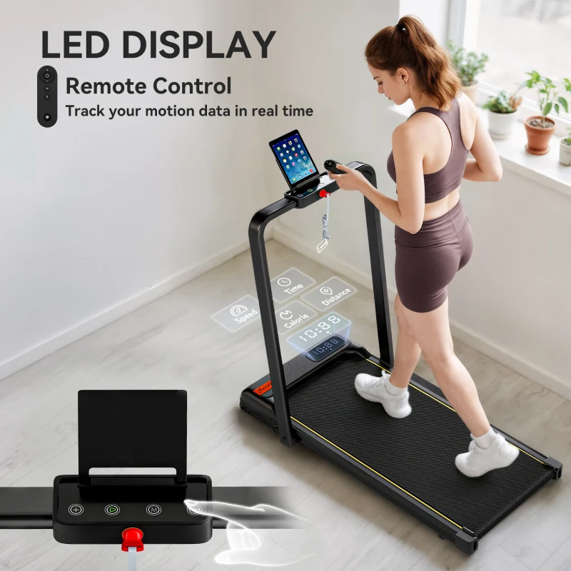 Soozier Walking Pad Treadmill, 0.6–6.2mph Foldable Under Desk Treadmill with Incline, Wheels, LED Display and Remote Control