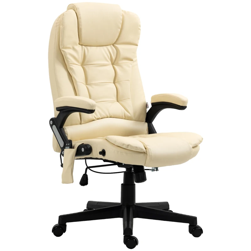 HOMCOM Office Chair Adjustable Heated Ergonomic Massage Swivel Vibrating High Back Leather Executive Chair Office Furniture (Beige)