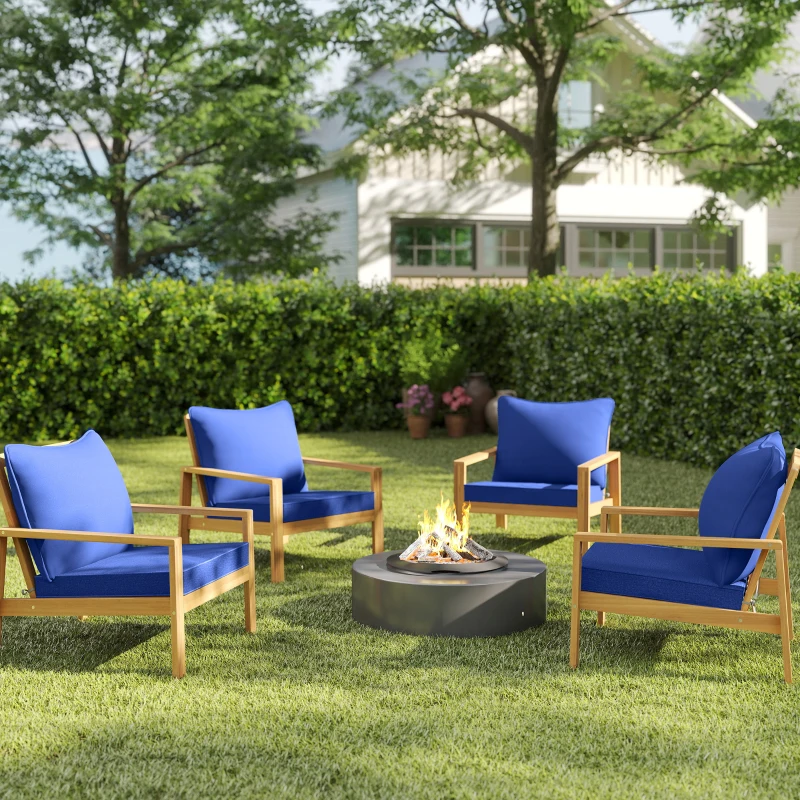 Outsunny Patio Chair Cushions Set of 4 with Seat & Backrest, Fade Resistant Seat Replacement Cushion Set, Navy Blue