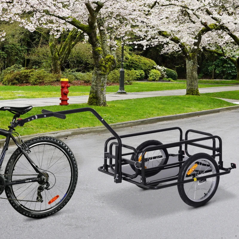 Aosom Foldable Bike Cargo Trailer Cart with Hitch, 88 lbs. Capacity, Black(m-2)