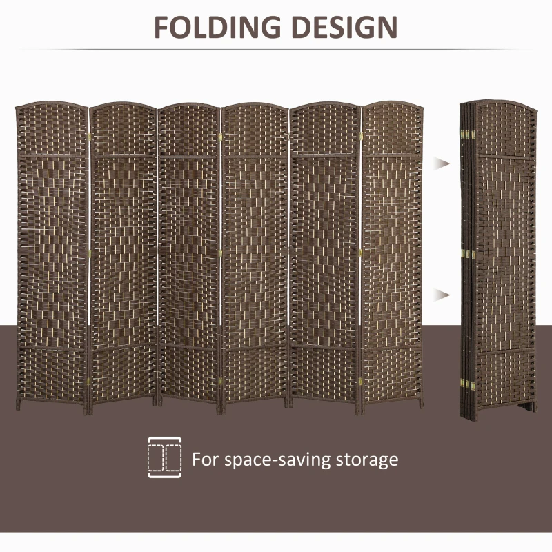 HOMCOM Folding Room Divider Screen 6 Panel 6' Tall Privacy Screen Freestanding Wood Partition for Home Office, Brown