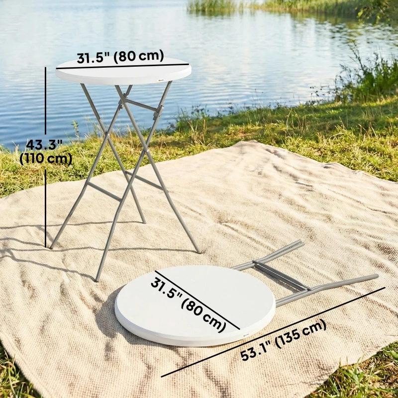 Outsunny 2.6ft Plastic Folding Picnic Table, Camping Table with Anti-Slip Foot Pads, White
