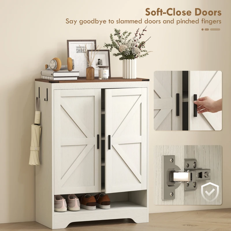 HOMCOM 5-Tier Shoe Storage Cabinet for 15 Pairs, Freestanding Farmhouse Shoe Cabinet, White