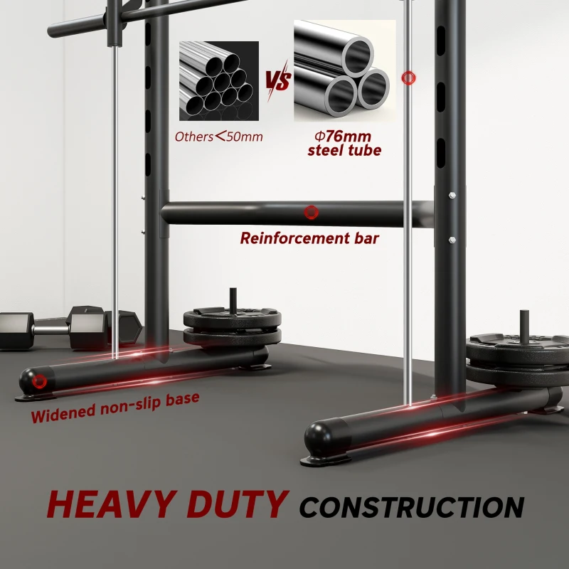 Soozier Squat Rack with Pull Up Bar and Barbell Bar Adjustable Bench Press Multi-Function Weight Lifting Half Rack Black