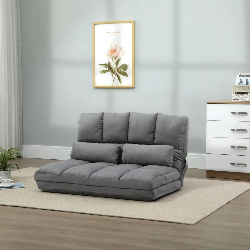 HOMCOM Convertible Floor Sofa Chair, Folding Couch Bed, Guest Chaise Lounge with 2 Pillows, Adjustable Backrest and Headrest, 40.25" L, Light Gray