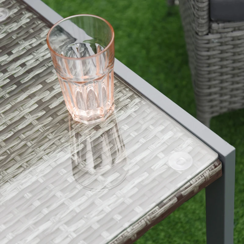 Outsunny Rattan Coffee Table, Wicker Patio Side Table with Tempered Glass Top and Aluminum Frame for Outdoor, Garden, Gray