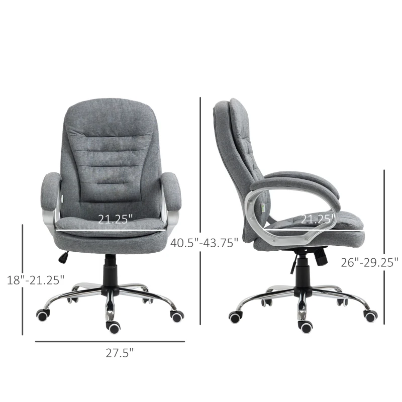 Vinsetto High Back Home Office Chair Executive Computer Chair with Adjustable Height, Upholstered Thick Padding Headrest and Armrest - Grey
