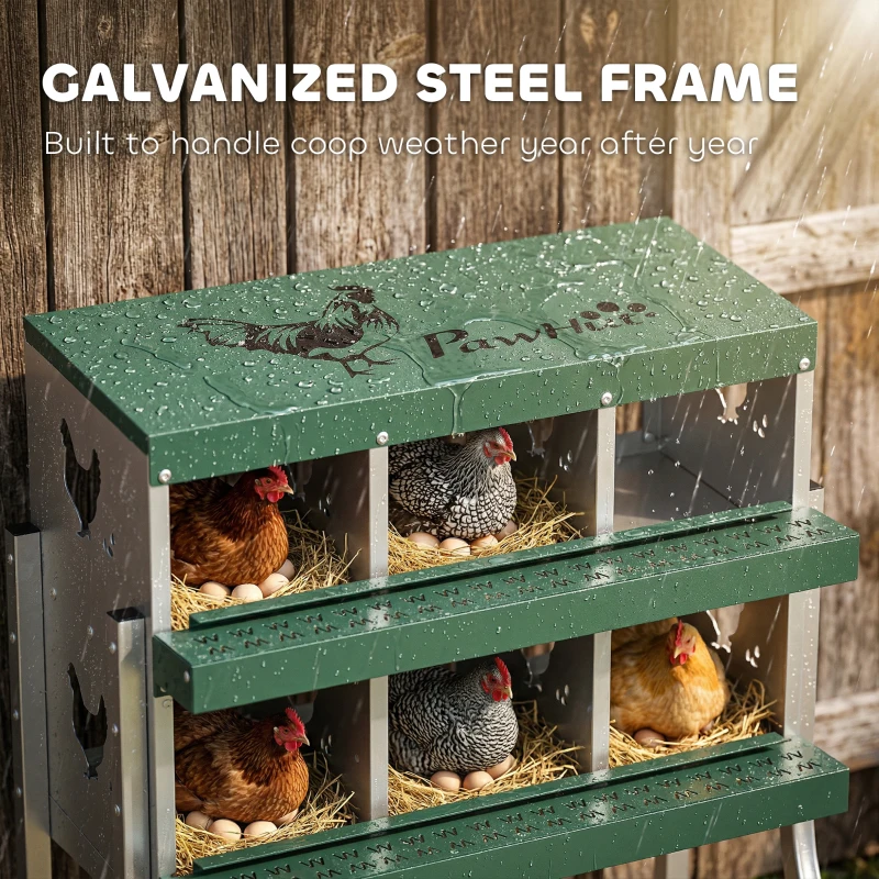 PawHut Chicken Nesting Boxes, 6 Compartment Steel Nesting Boxes for Chickens, Wall Mount Egg Laying Boxes with Vented Holes