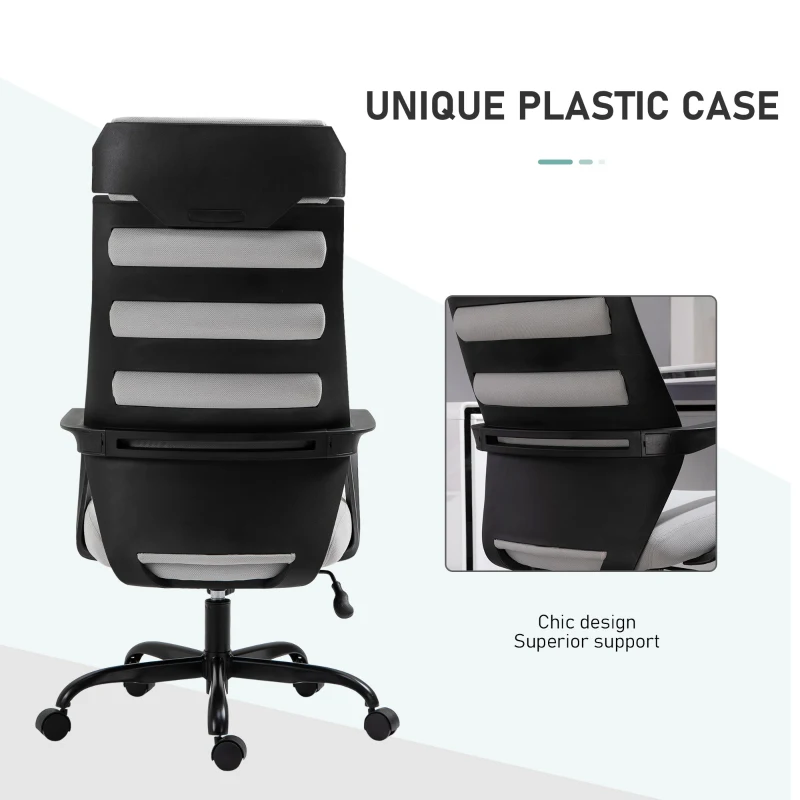 Vinsetto High Back Ergonomic Home Office Desk Chair with Spandex Fabric, Computer Task Chair with Ladder Back, Thick Padding and 360 Swivel Wheels, Grey