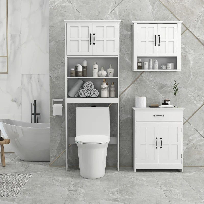 kleankin Bathroom Storage, Bathroom Cabinet with 2 Doors, Adjustable Shelves for Living Room Kitchen, 23.6"x11.8"x29.5", White