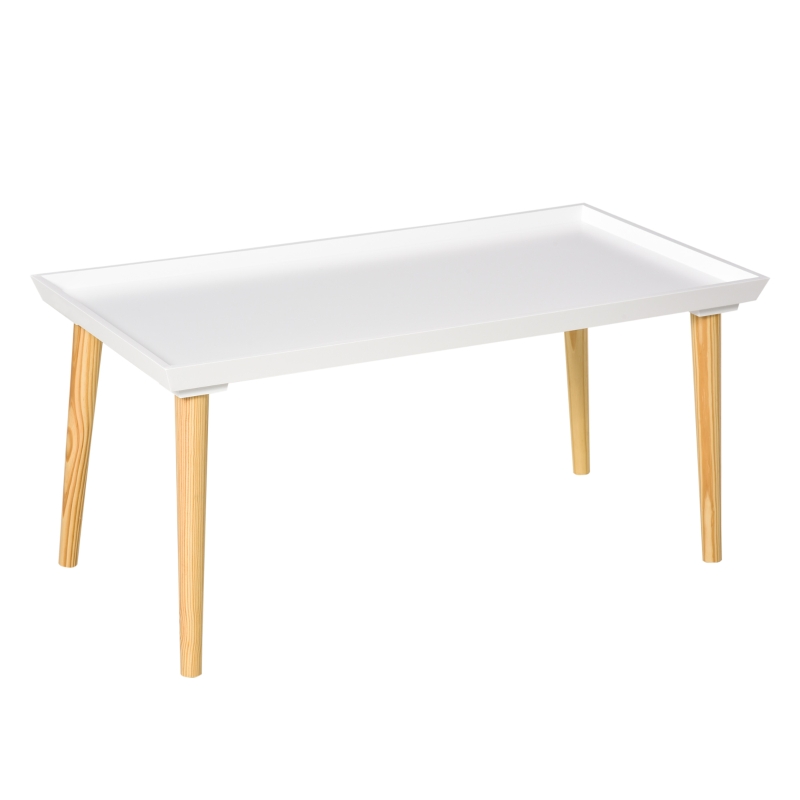 HOMCOM Coffee Table with Tray Top, Nordic Center Table with Pine Wood Legs, Rectangle Coffee Tables for Living Room, White