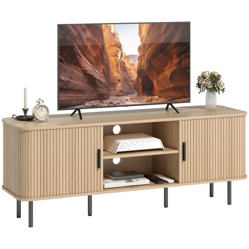 HOMCOM TV Stand Cabinet for TVs up to 65 Inches, TV Unit with Storage Shelves and Cabinets for Living Room, Oak Tone