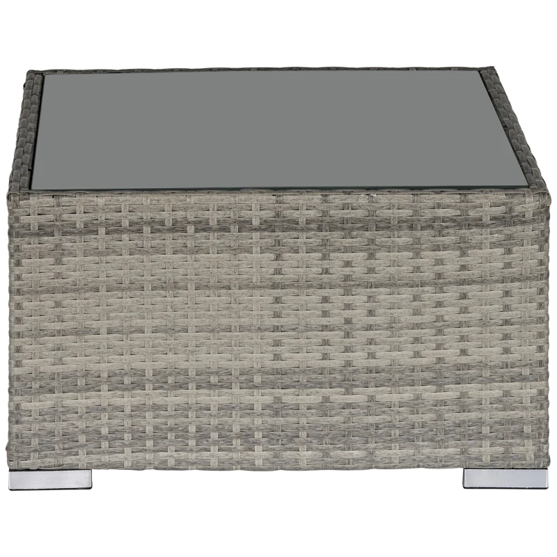 Outsunny Rattan Garden Coffee Table, 25.6" Square Garden Rattan Table with Tempered Glass Top, Grey