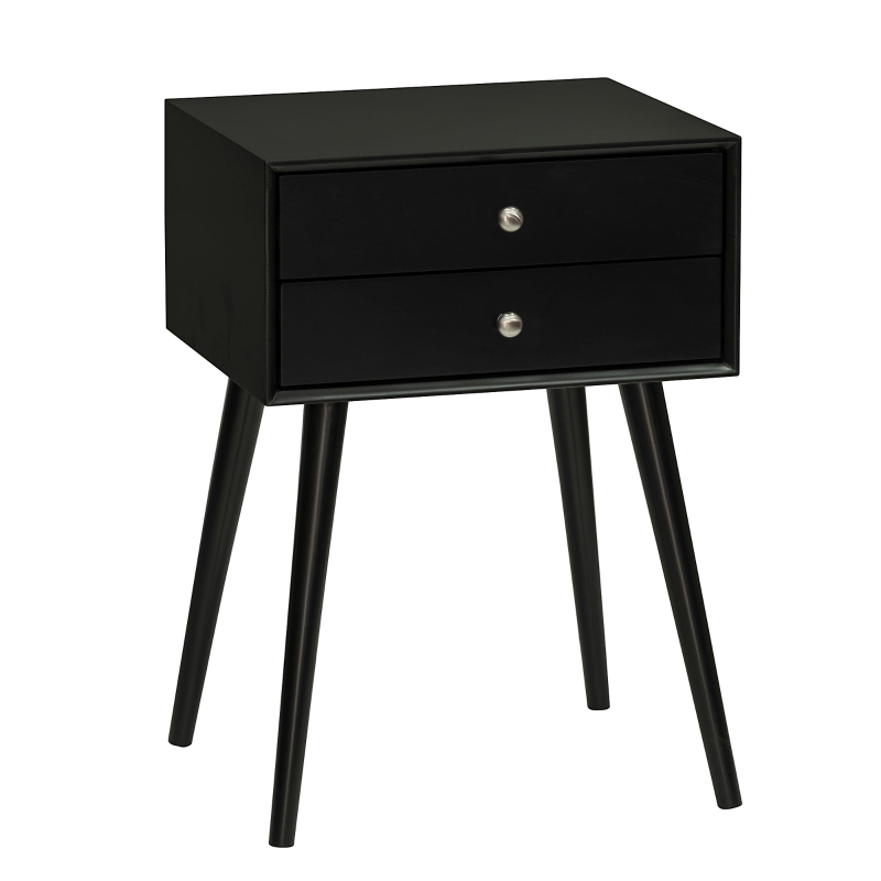 HOMCOM Side Table, Modern End Table with 2 Pull Out Drawers, Side Table with Display Tabletop and Solid Acacia Legs, Black