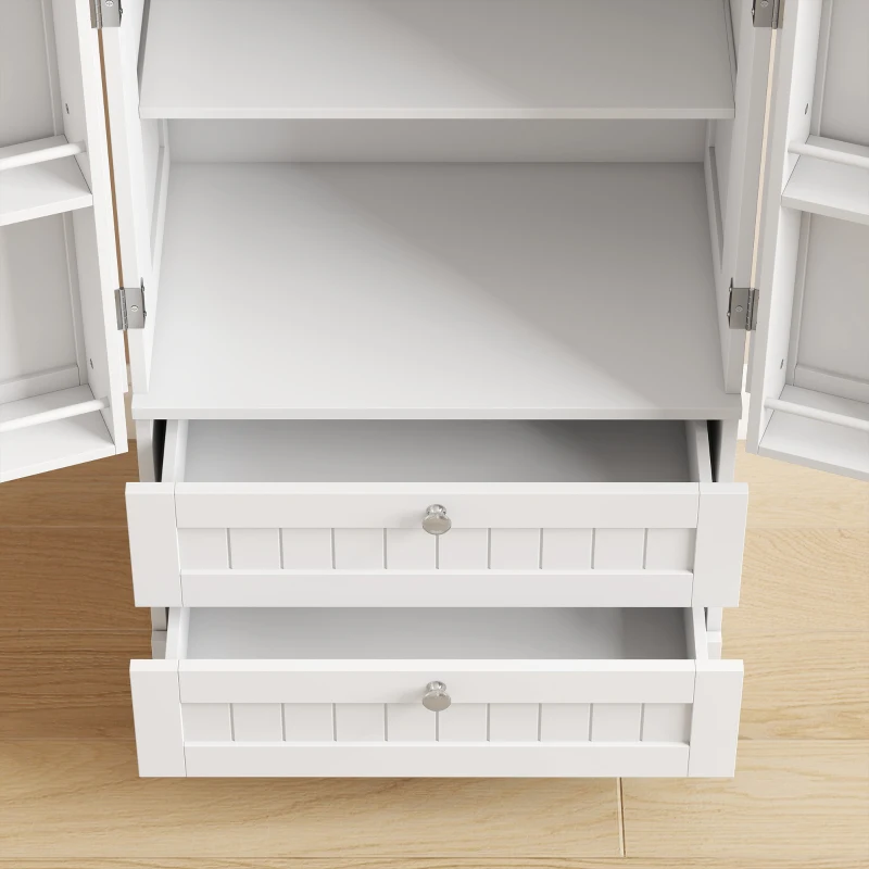 HOMCOM 47" Tall Pantry Cabinet, Farmhouse Kitchen Pantry with 6 Door Racks and 2 Drawers, White