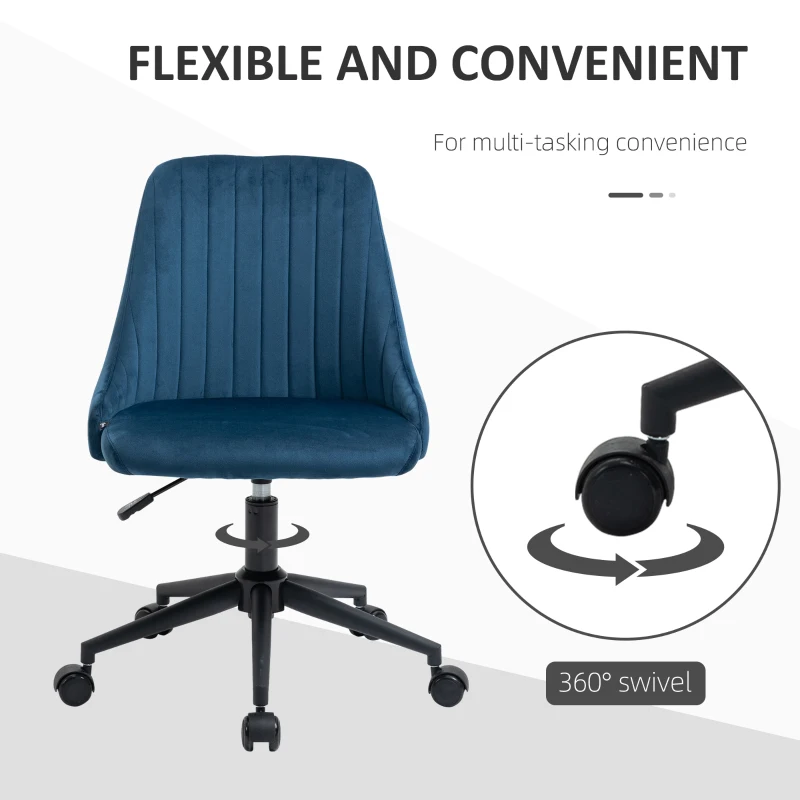 Vinsetto Mid-Back Office Chair, Velvet Fabric Swivel Scallop Shape Computer Desk Chair, Teal Blue